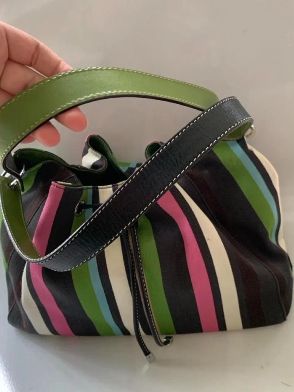 Y2K Kate Spade Marti Small Bucket  Shoulder Bag Multi Stripe Canvas